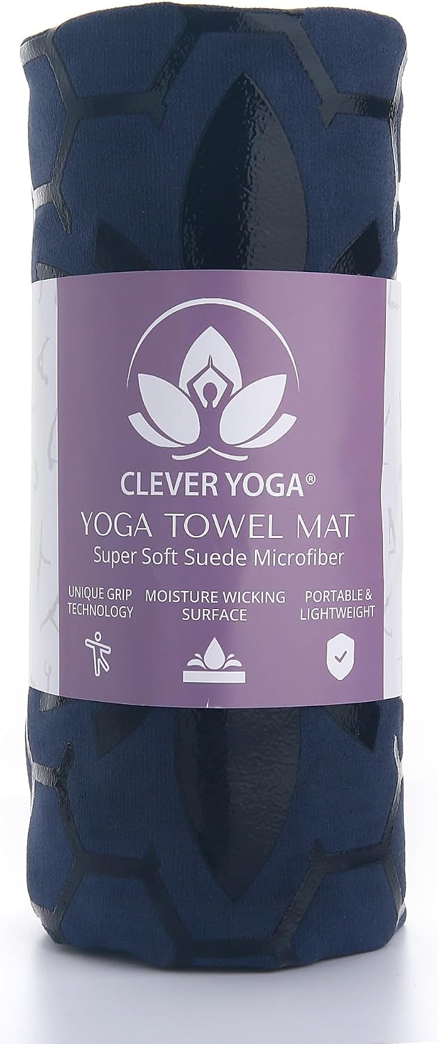 Premium Non-Slip Hot Yoga Mat Towel - Absorbent Honeycomb Silicone Grip, Lightweight and Washable, Perfect for Pilates and Travel - Dark Blue