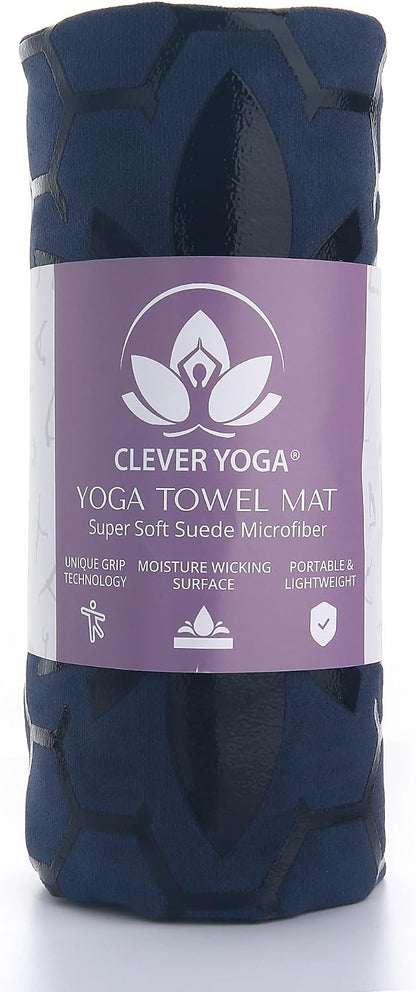 Premium Non-Slip Hot Yoga Mat Towel - Absorbent Honeycomb Silicone Grip, Lightweight and Washable, Perfect for Pilates and Travel - Dark Blue