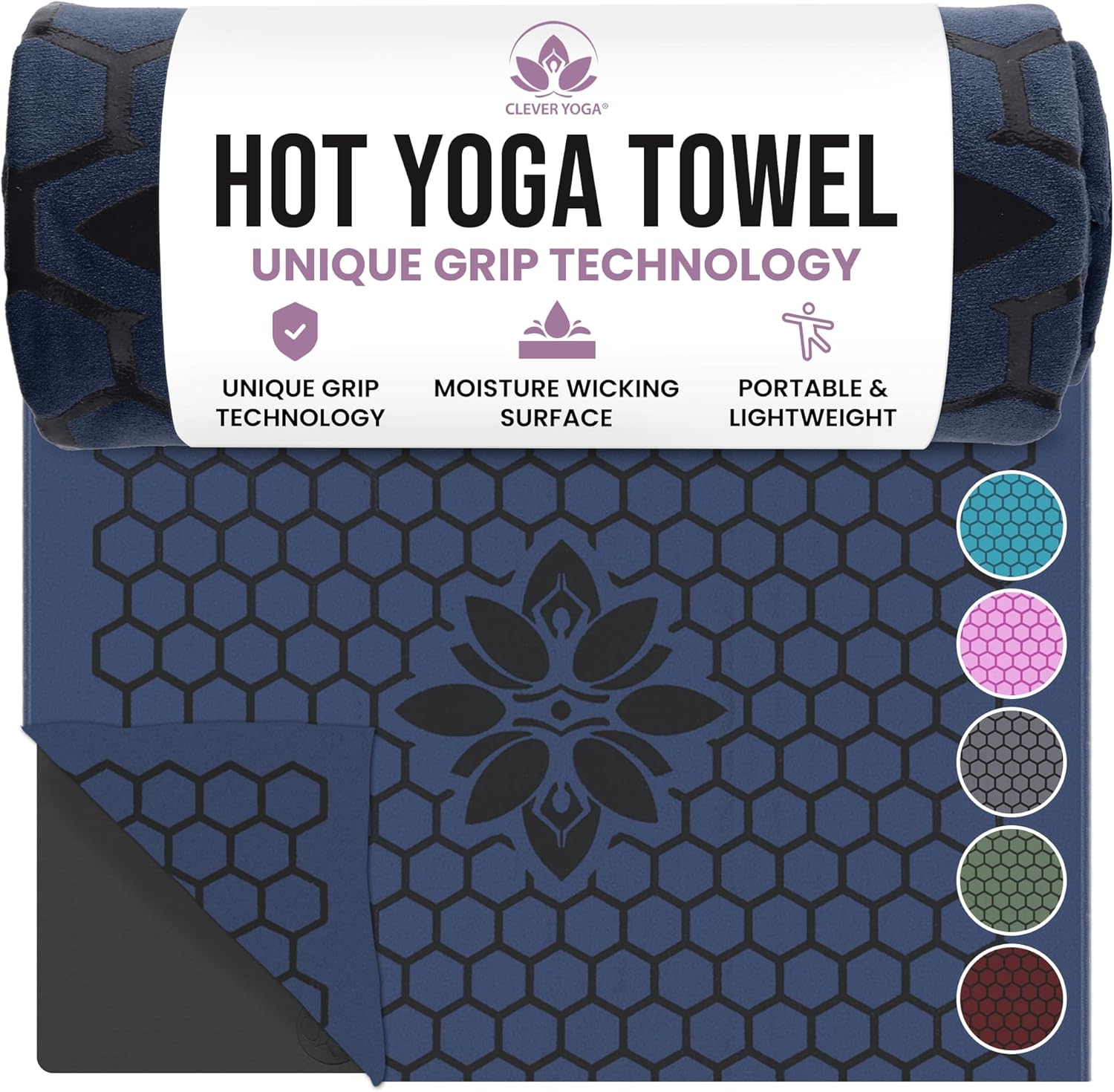 Premium Non-Slip Hot Yoga Mat Towel - Absorbent Honeycomb Silicone Grip, Lightweight and Washable, Perfect for Pilates and Travel - Dark Blue