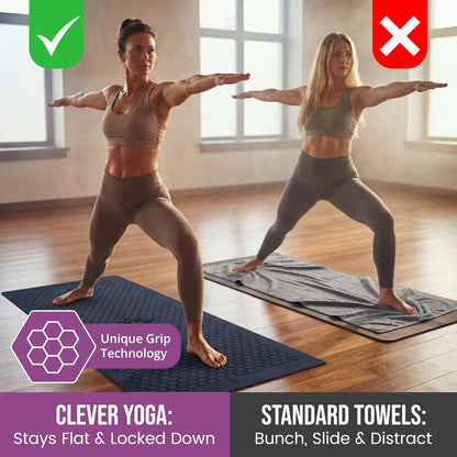 Premium Non-Slip Hot Yoga Mat Towel - Absorbent Honeycomb Silicone Grip, Lightweight and Washable, Perfect for Pilates and Travel - Dark Blue