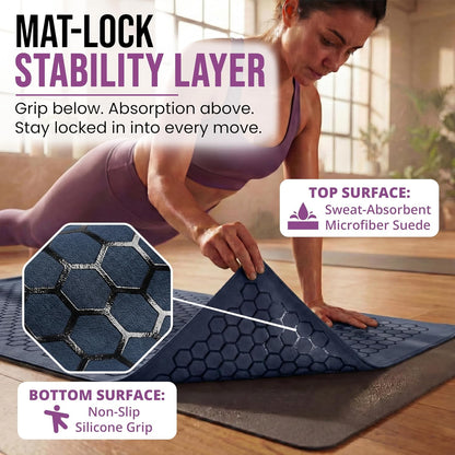 Premium Non-Slip Hot Yoga Mat Towel - Absorbent Honeycomb Silicone Grip, Lightweight and Washable, Perfect for Pilates and Travel - Dark Blue